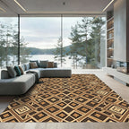 Earthy Brown Geometric Trellis Medallion Rug