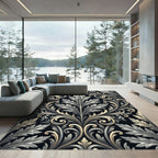 Grand Acanthus Leaf Scroll Black Rug