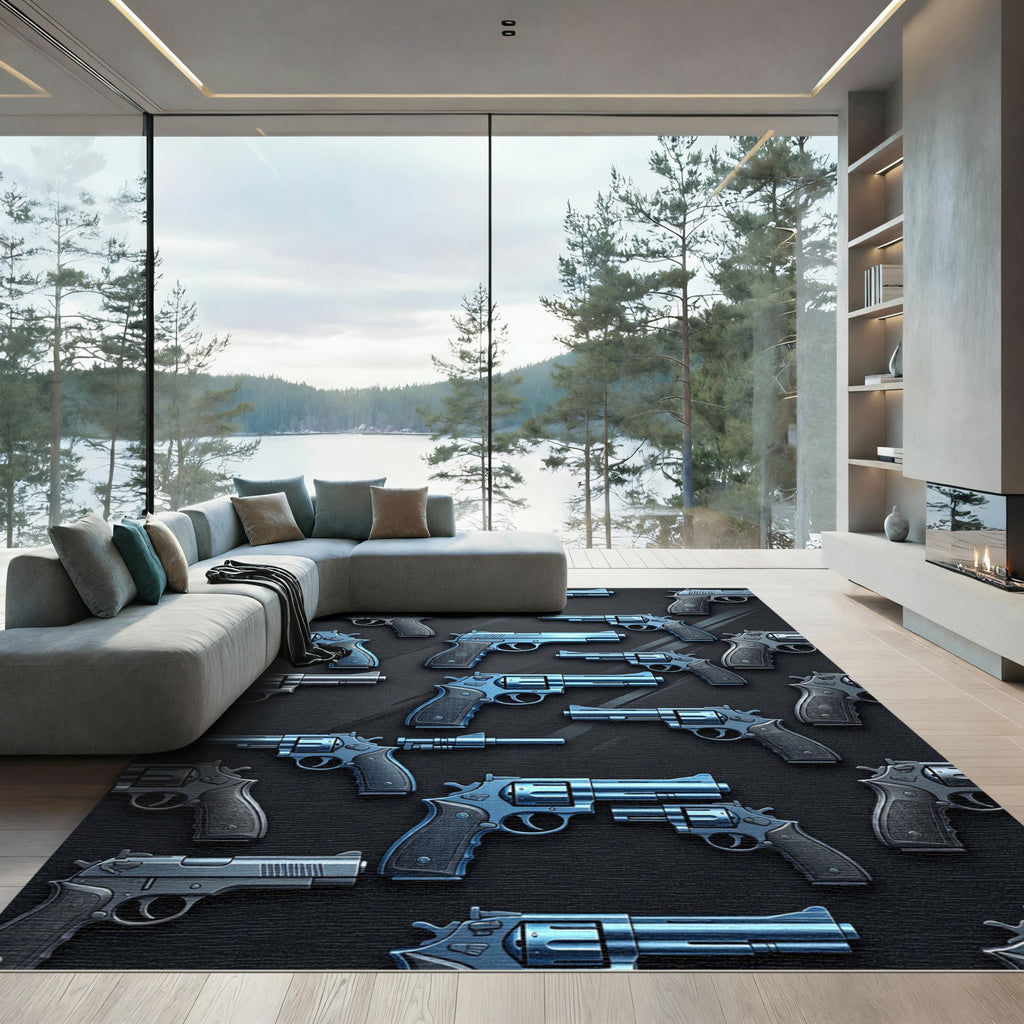 Tactical Metallic Blue Revolver Composition Rug