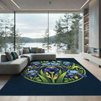 Botanical Blue Iris Floral Medallion Rug