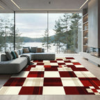 Modern Geometric Burgundy Checkered House Rug
