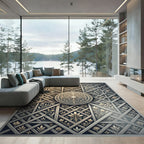 Ornate Silver Floral Lattice Art Rug