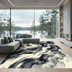 Monochrome Ink Swirl Abstract Wave Rug