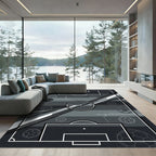 Modern Monochrome Soccer Abstract Grid Rug
