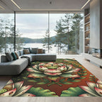 Distressed Pink Lotus Botanical Illustration Rug