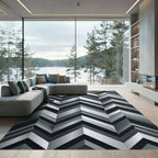 Sophisticated Metallic Silver Chevron Geometric Rug