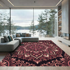 Elegant Burgundy Floral Mandala Tapestry Rug