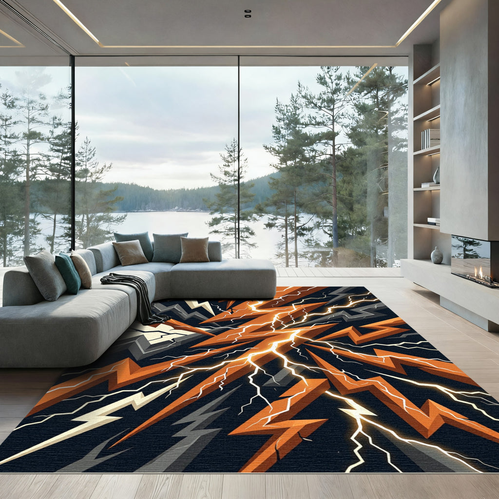 Electric Orange and Charcoal Lightning Bolt Rug