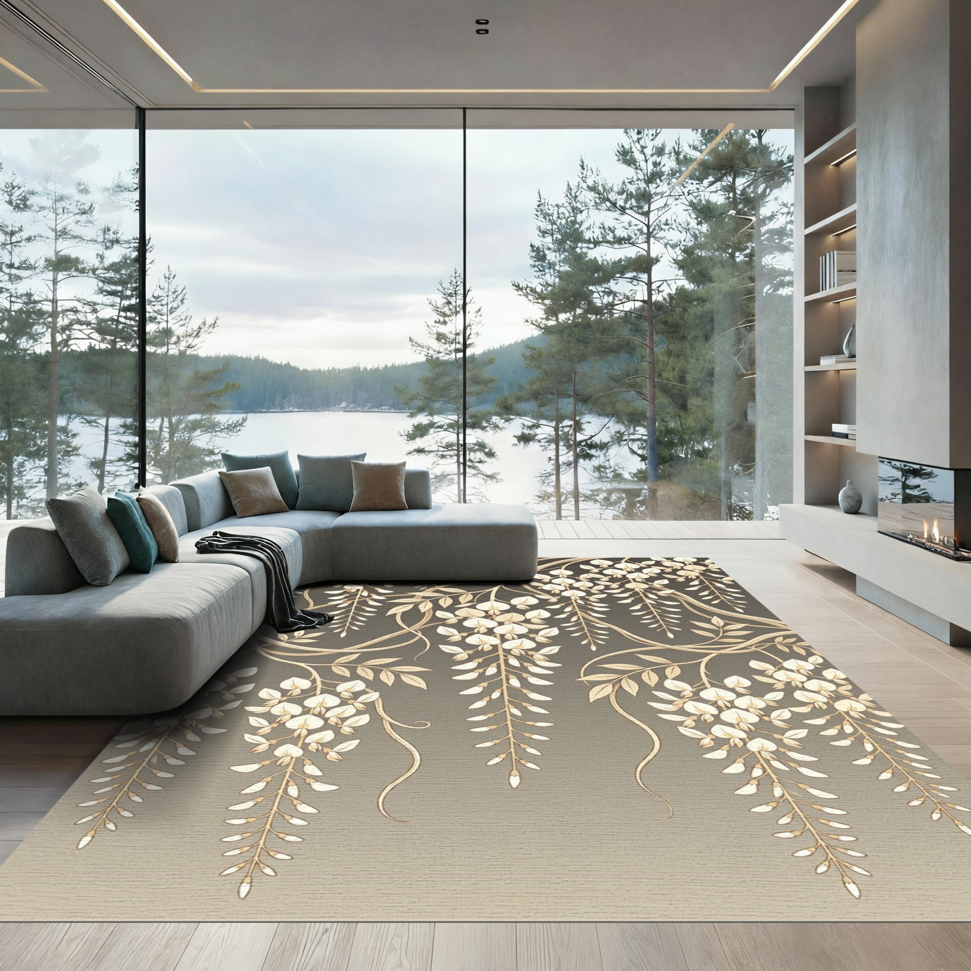 Cream Wisteria Vine Cascade Rug