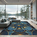 Art Deco Blue Gold Scallop Shell Rug