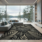 Monochrome Tropical Botanical Leaf Foliage Rug
