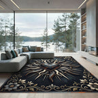 Gothic Black Sunburst Heart Medallion Rug