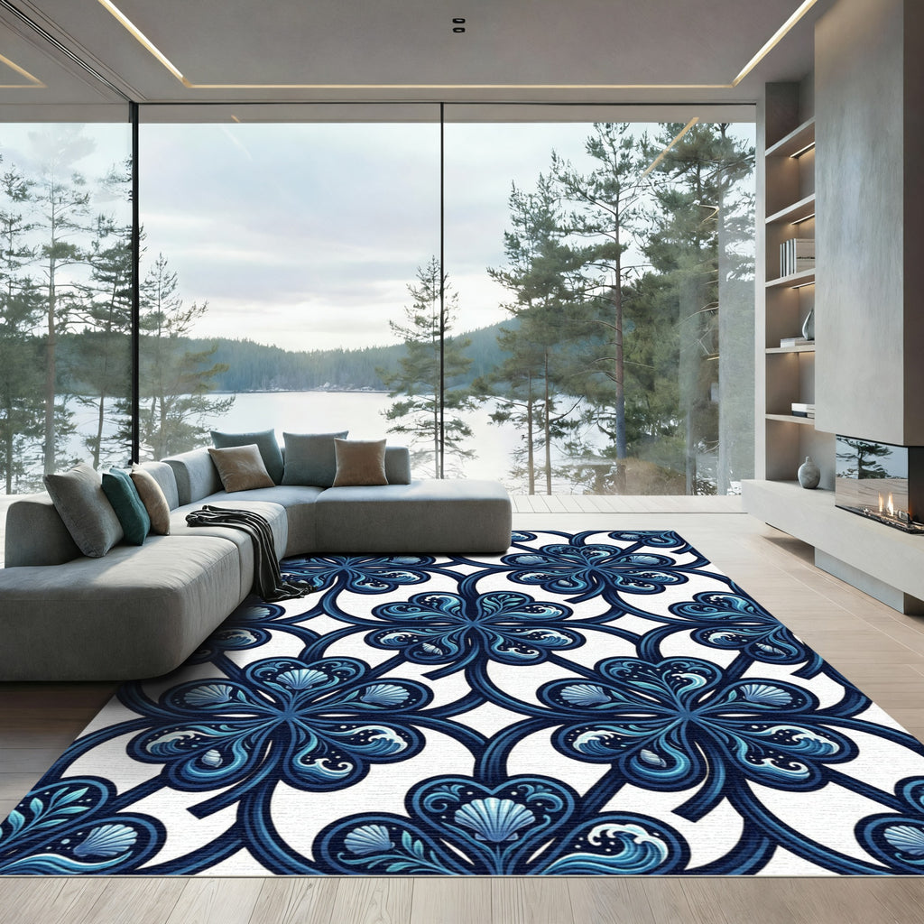 Cerulean Clover Ocean Shell Interlocking Tile Rug