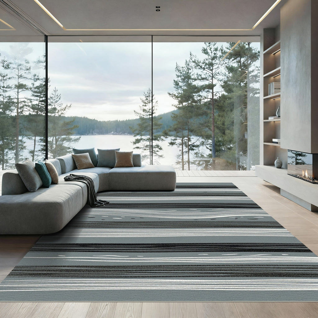 Modern Gray White Stripe Abstract Rug