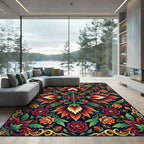 Vibrant Crimson Floral Ornate Symmetry Rug
