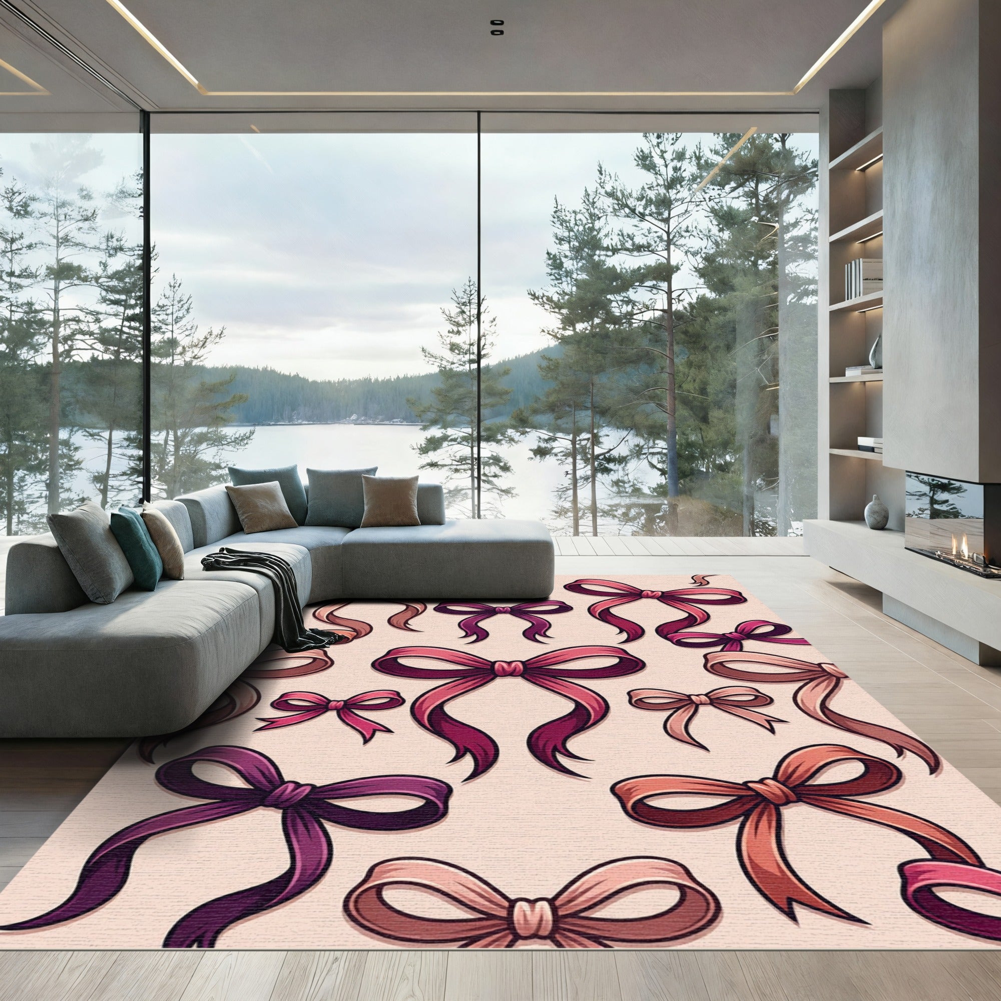 Charming Pink Bow Seamless Illustration Rug
