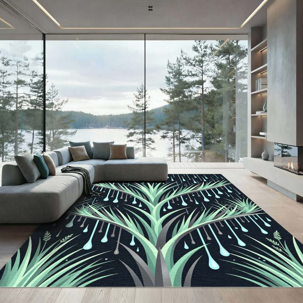 Mint Green Raindrop Botanical Foliage Rug