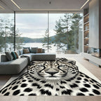 Majestic Monochrome Spotted Leopard Portrait Rug