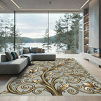 Golden Leaf Scrollwork Floral Rug