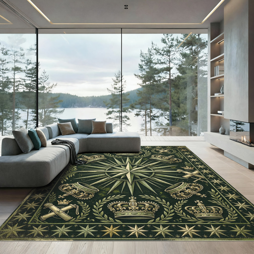 Vintage Olive Crown Compass Star Rug