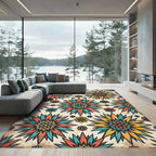 Retro Vibrant Floral Sunburst Abstract Rug