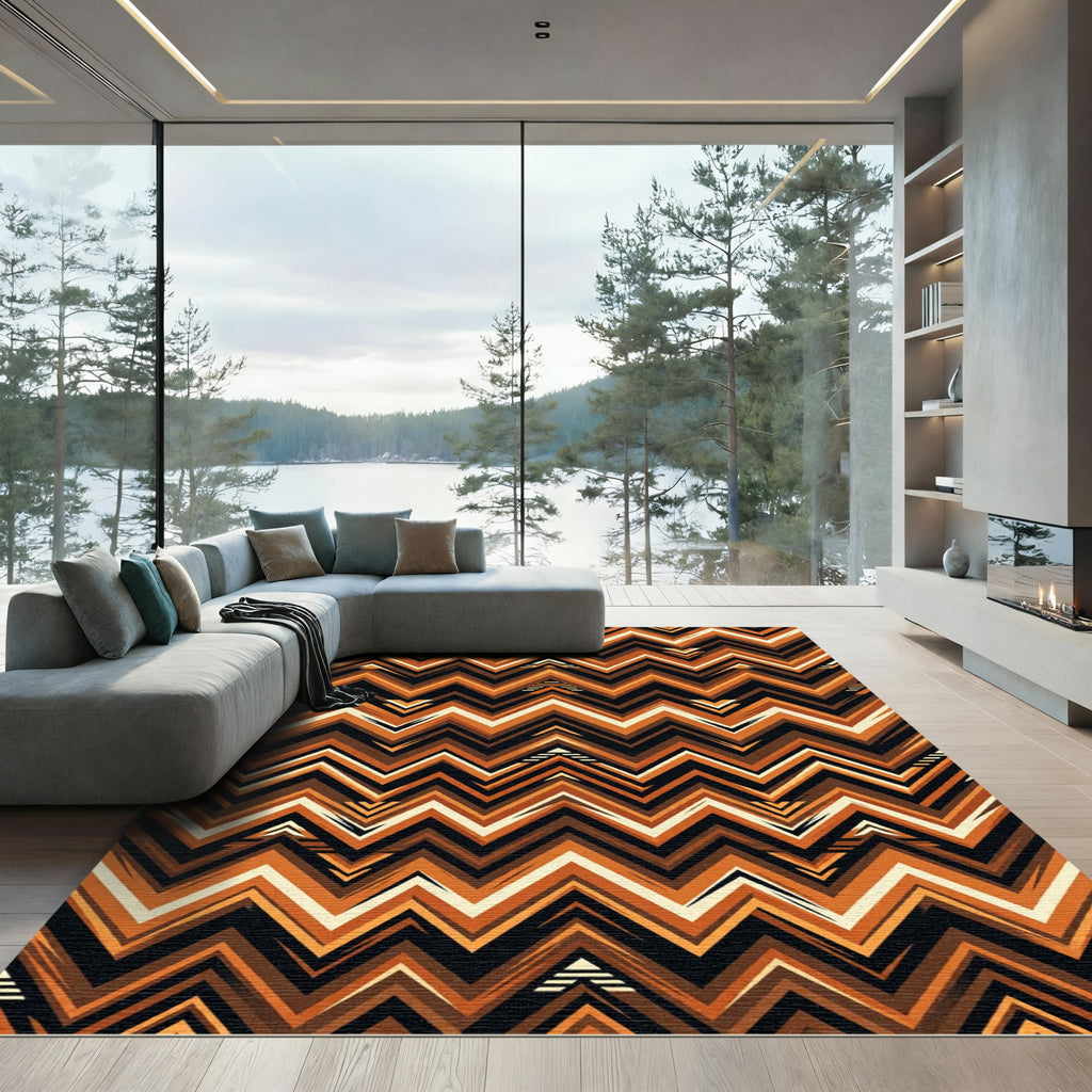 Geometric Zigzag Earth Tones Abstract Rug