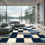 Geometric Navy and Cream Coastal Village Rug