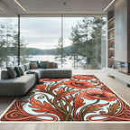 Art Nouveau Poppy Botanical Coral Rug