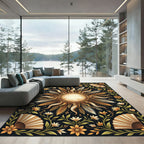 Golden Sunburst Floral Art Deco Rug