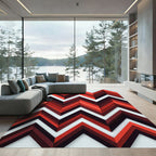 Crimson Red Chevron Layered Rug