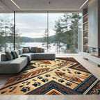 Earthy Geometric Arrow and Paw Rug