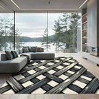 Neutral Gray Interlocking Lattice Weave Rug