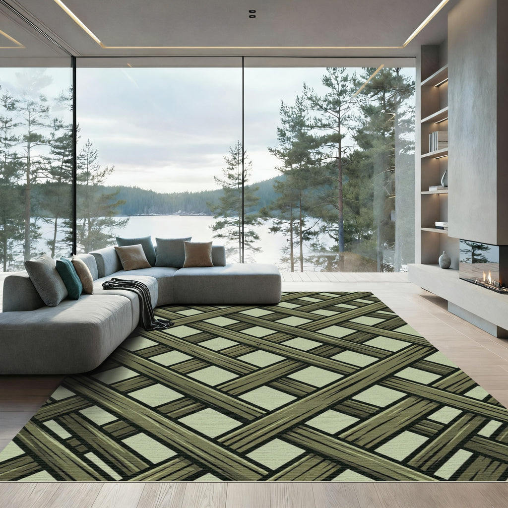 Sage Green Interwoven Lattice Grid Rug