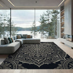 Intricate Black and Gold Floral Mandala Rug