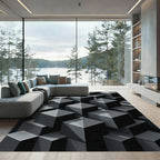 Monochromatic Dark Geometric Cube Pattern Rug