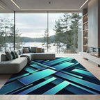 Modern Geometric Azure Rectangular Composition Rug