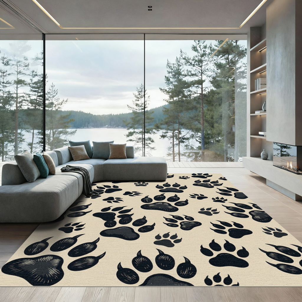 Wild Animal Paw Print Neutral Rug