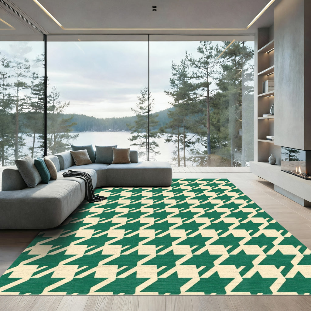 Classic Green Houndstooth Pattern Rug