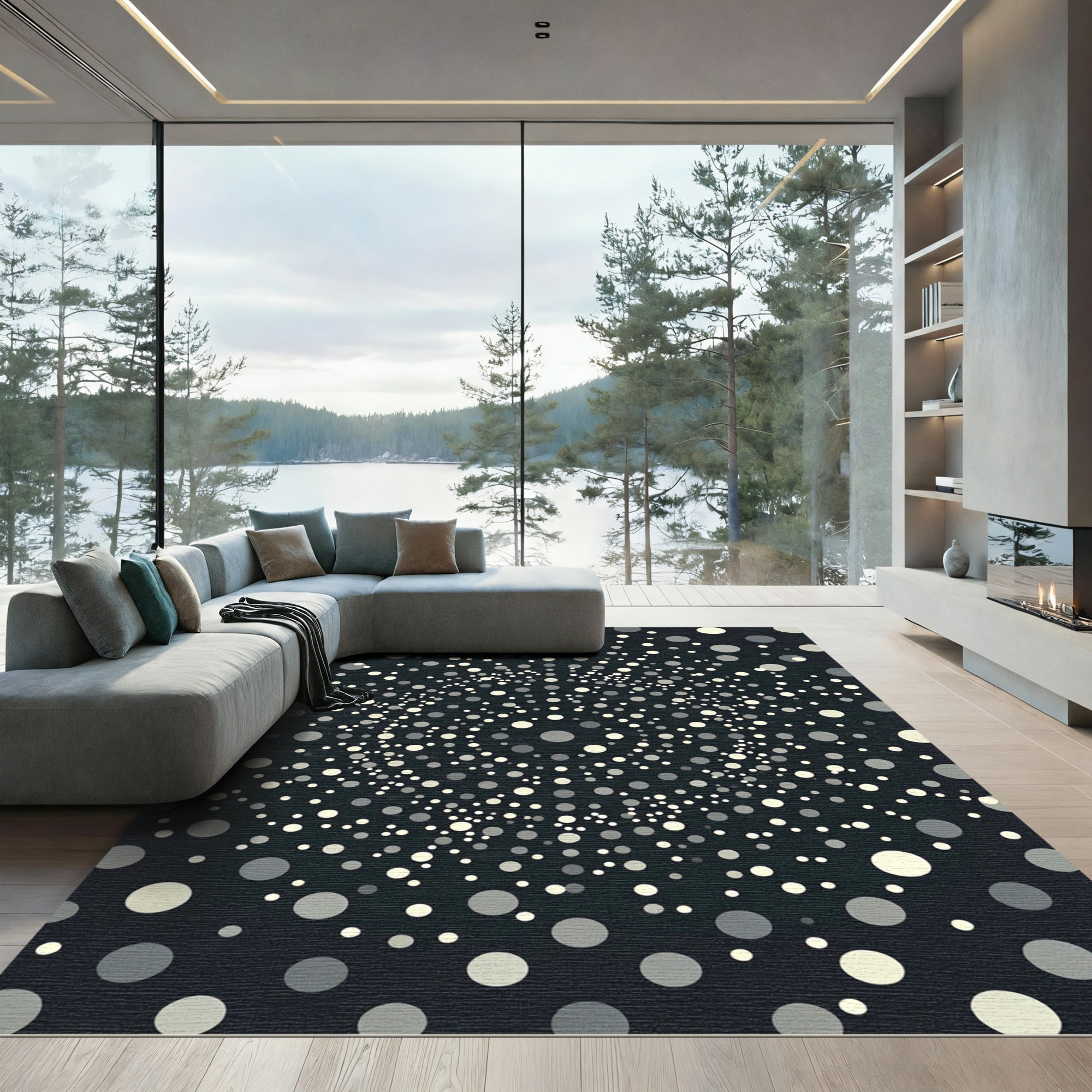 Modern Geometric Polka Dot Spiral Rug