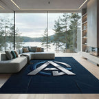 Metallic Silver Geometric Circular Monogram Rug