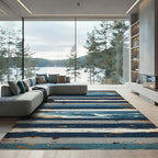 Vintage Distressed Blue Coastal Stripe Rug