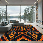 Bold Orange Geometric Chain Ikat Rug