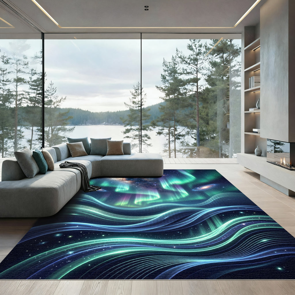 Radiant Aurora Borealis Celestial Wave Rug