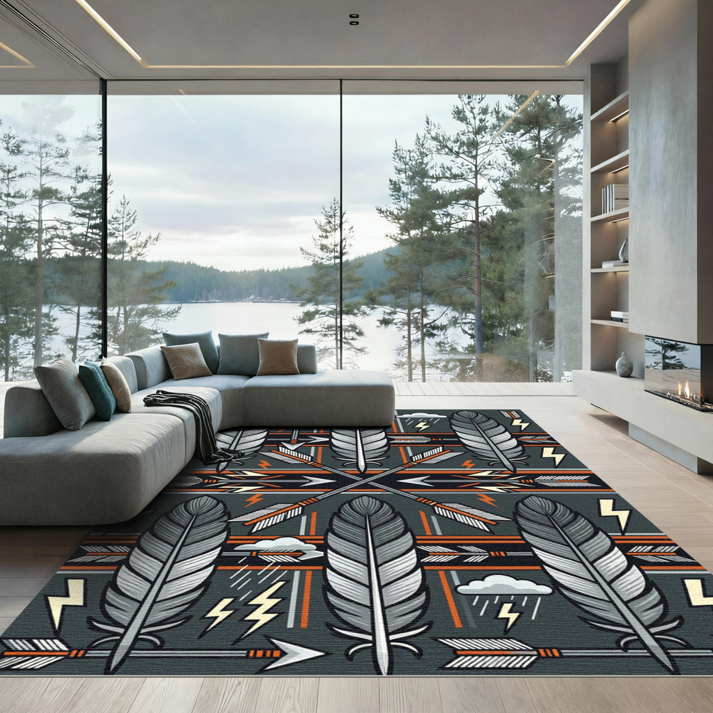 Gray Feather Arrow Tribal Stripe Rug
