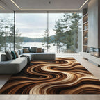 Rich Brown Swirling Layered Waves Rug