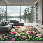 Vibrant Pink Poppies and Clover Meadow Rug