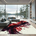 Modern Deep Red Abstract Ink Stroke Rug