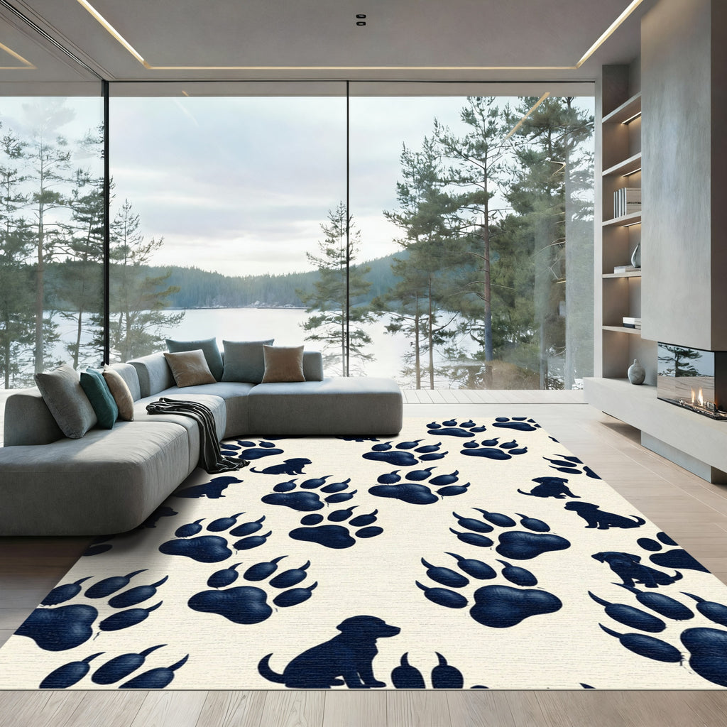 Navy Puppy Paw Cream Minimalist Rug