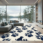 Navy Puppy Paw Cream Minimalist Rug