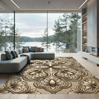 Antique Gold Courtly Floral Scroll Rug